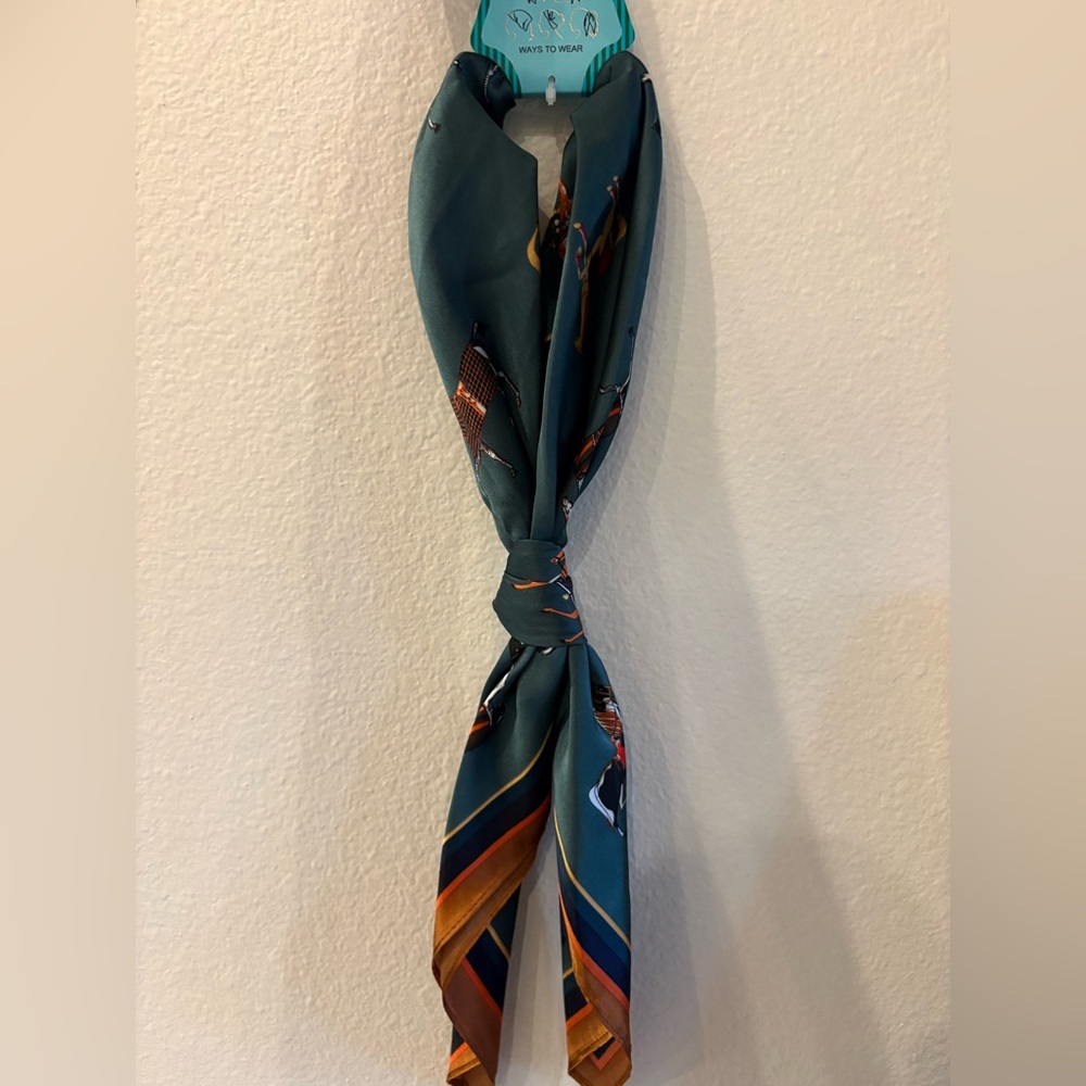 Teal Patterned Neck Scarf with Orange Trim